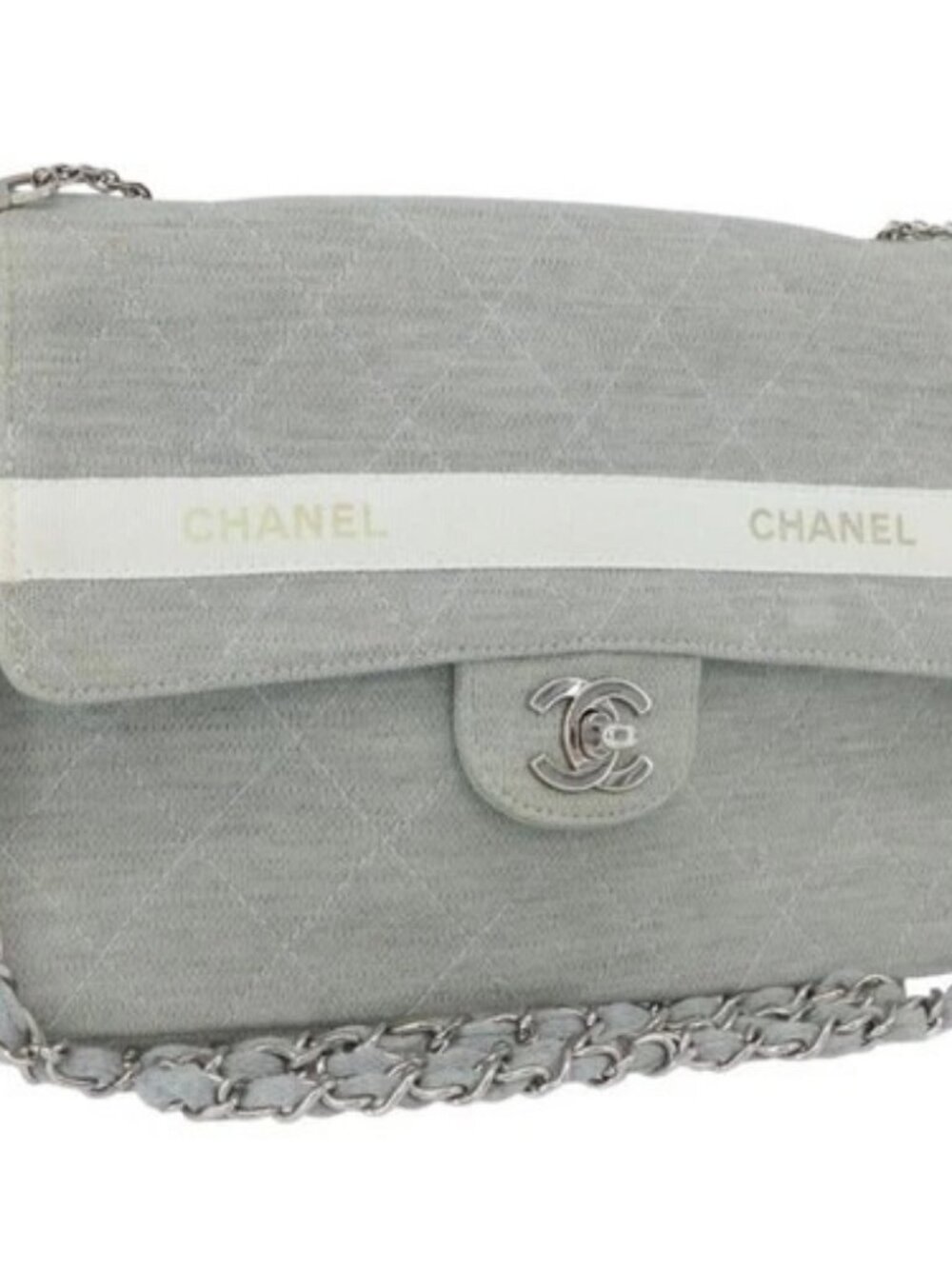 CHANEL Matelasse 26 Chain Shoulder Bag Jersey Gray Silver CC Auth 170659A